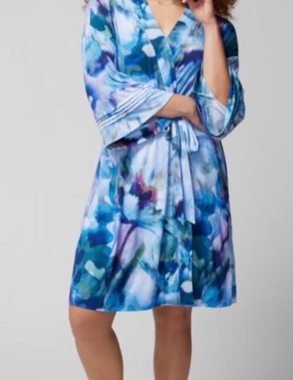 Soma Cool Nights purple and blue Watercolor tie front robe XXL Rayon Lounge